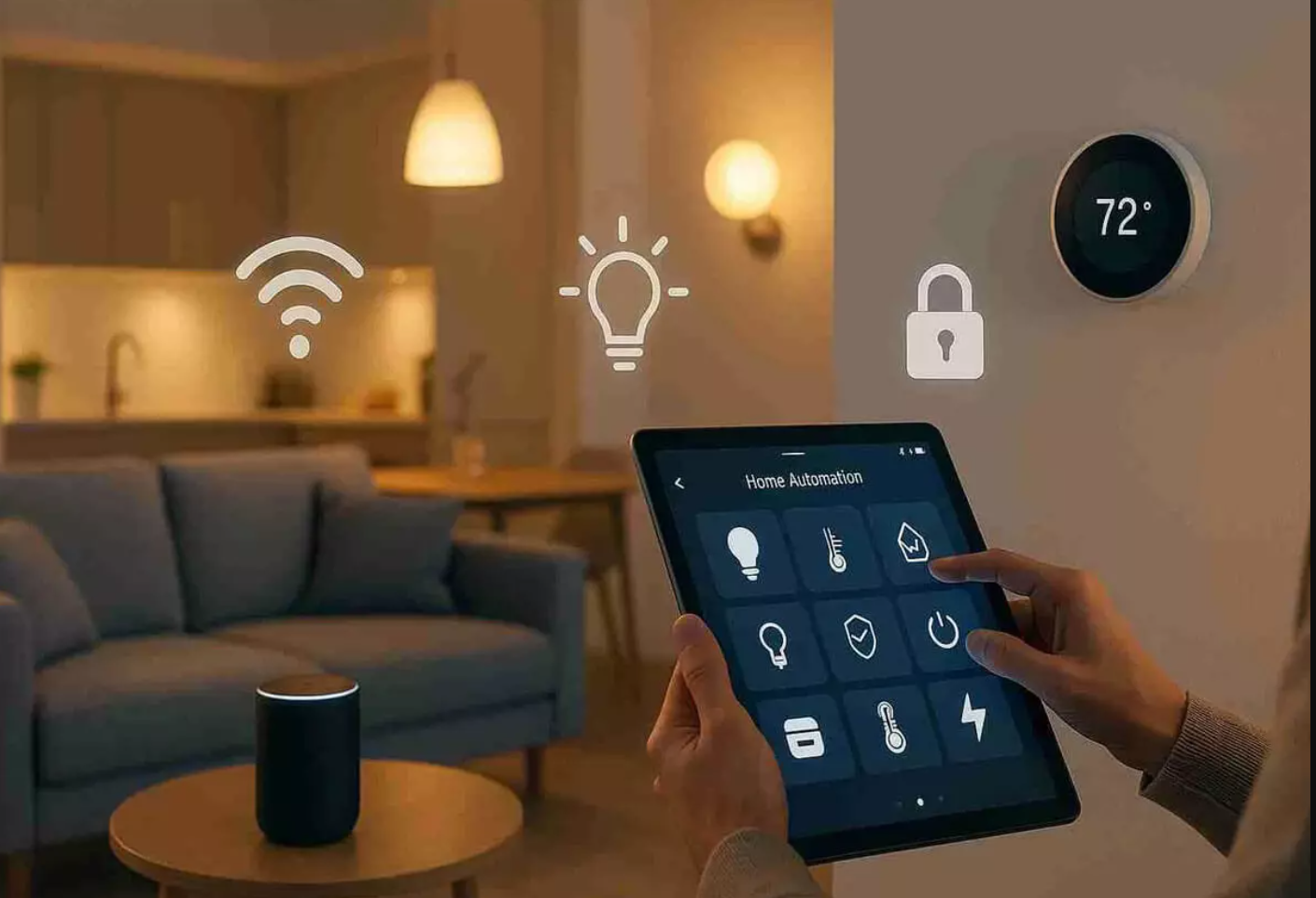 Controle de automação residencial por tablet em ambiente aconchegante